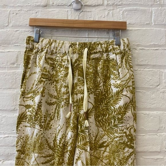 Anthropologie || Pilcro Cottage Surf Pants Palm Frond Floral Print Linen Green S