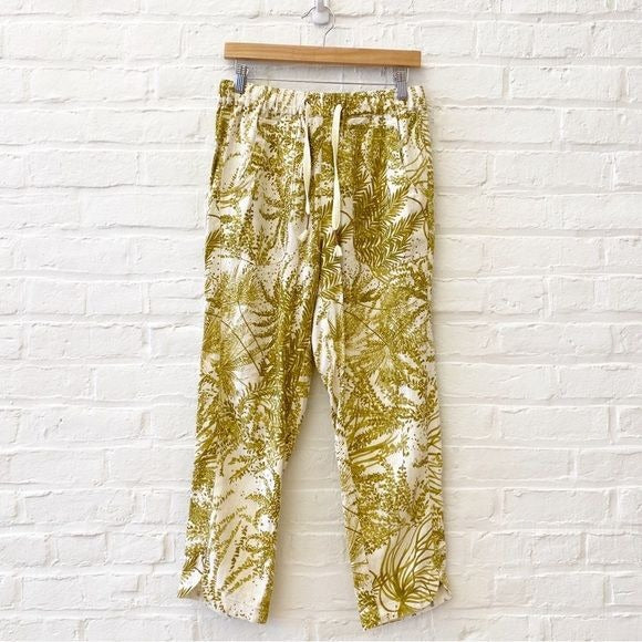 Anthropologie || Pilcro Cottage Surf Pants Palm Frond Floral Print Linen Green S