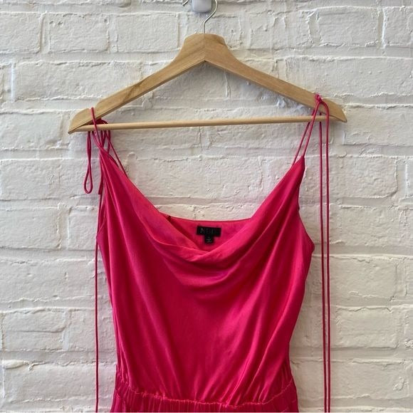 NBD || Maelle Romper in Fuchsia Pink Small Tie Shoulders