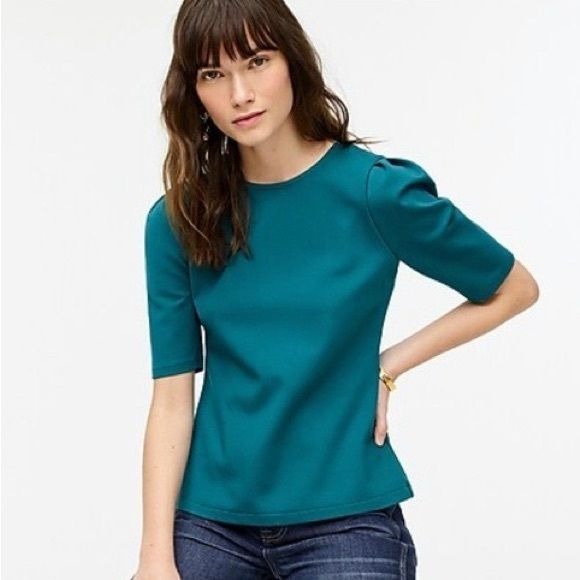 J. Crew || Puff Sleeve Ponte Knit Top Spicy Jade Green Small