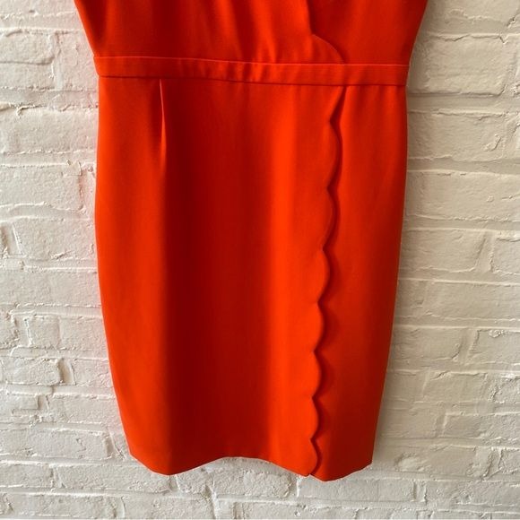 J. Crew || Scalloped Faux Wrap Pencil Dress Crepe Sheath Orange 4