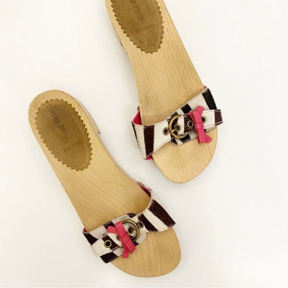 Miu Miu || Piny Hair Zebra Clog Slide Sandal Bow 90s Y2K Pink 39