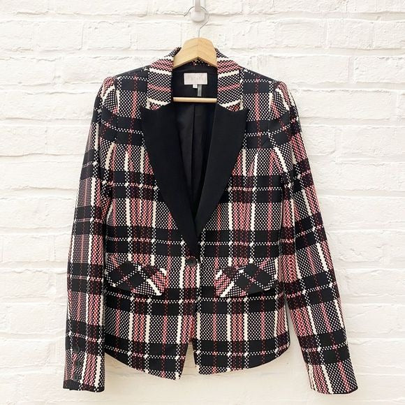 1. State || London Calling Plaid Single Button Blazer Black Red Holiday 8