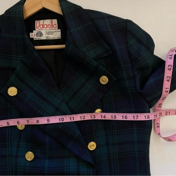 Vintage || Blackwatch Tartan Plaid Double Breasted Wool Blazer Gold Button 12 P