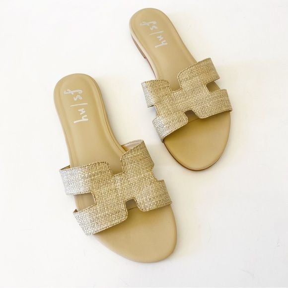 French Sole FSNY || Beige Raffia Alibi Sandals Slip On Slides Tan 8.5