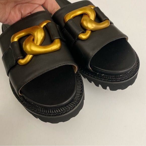 Aerosoles || Lima Leather Sandals Slides Chunky Gold Buckle 6.5