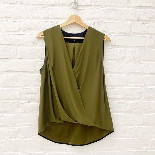 Rag & Bone || Victor Sleeveless Draped Silk Charmeuse Blouse Green Small