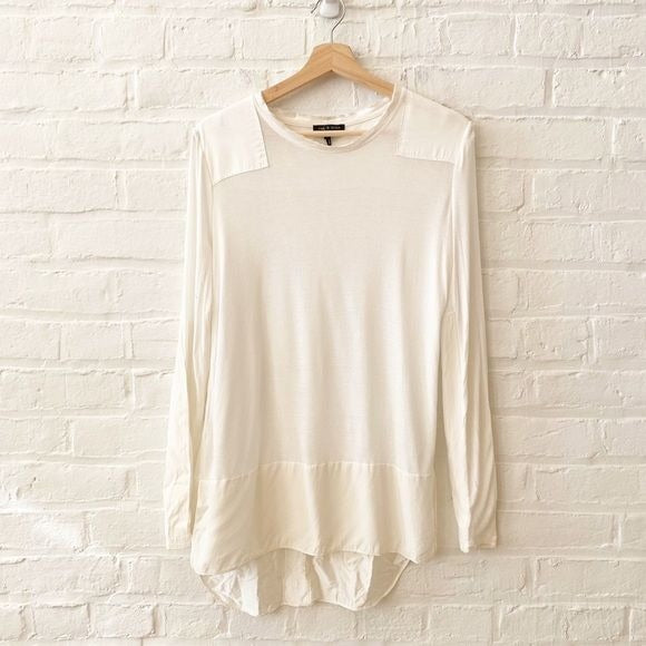 Rag & Bone || Riley Long Sleeve Top Silk Contrast Shoulder Off White Small