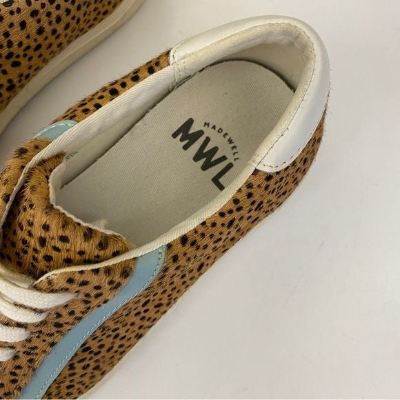 Madewell || Sidewalk Low-Top Sneakers in Spotted Calf Hair Tan Blue 7.5