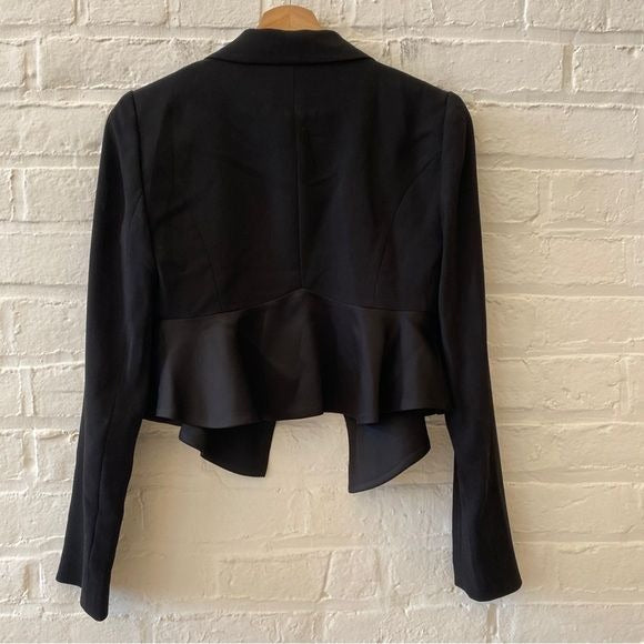 Anthropologie || Leifsdottir Cropped Tuxedo Jacket Peplum Blazer Satin Black 0