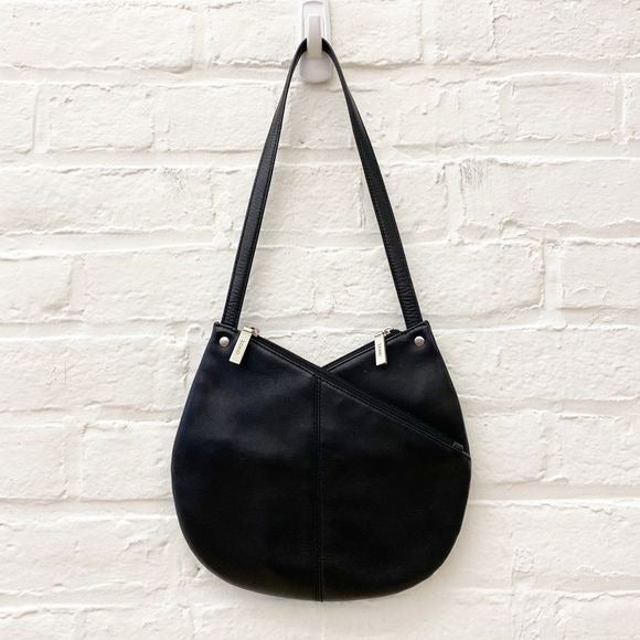 HOBO International || Split Half Moon Satchel Shoulder Bag Leather Black