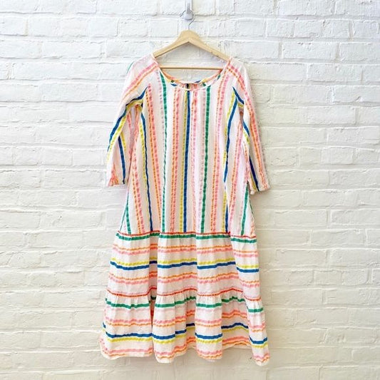 Boden || Tiered Neon Stripe A-line Sundress White Rainbow US 2