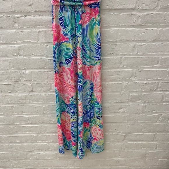 Lilly Pulitzer || Martina Halter Maxi Dress in Multi Beach Please Pink Blue XXS