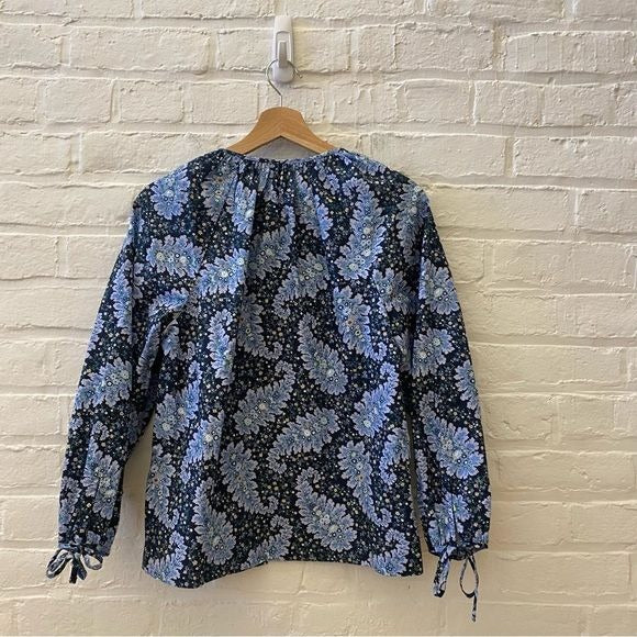 J.Crew Collection || Tie-Sleeve Button-Front Top Ratti Pacific Paisley Blue S