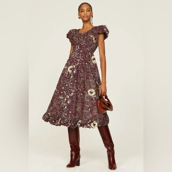 Ulla Johnson || Nanette Dress in Heliotrope Burgundy Purple Floral 0 NWT