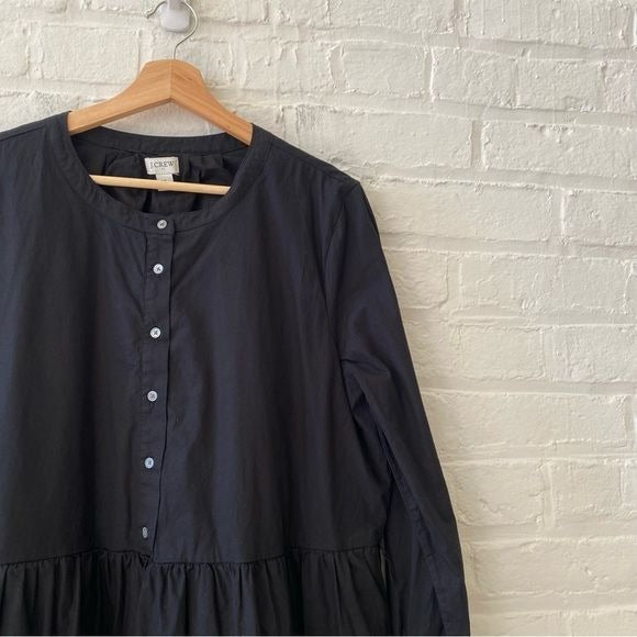 J. Crew || Cotton Poplin Tiered Mini Dress Long Sleeved Black XL