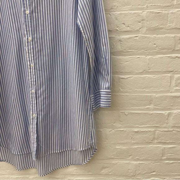 Grant & Grace || The Amalfi Striped Linen Blend Shirt Dress Button Down Blue XL