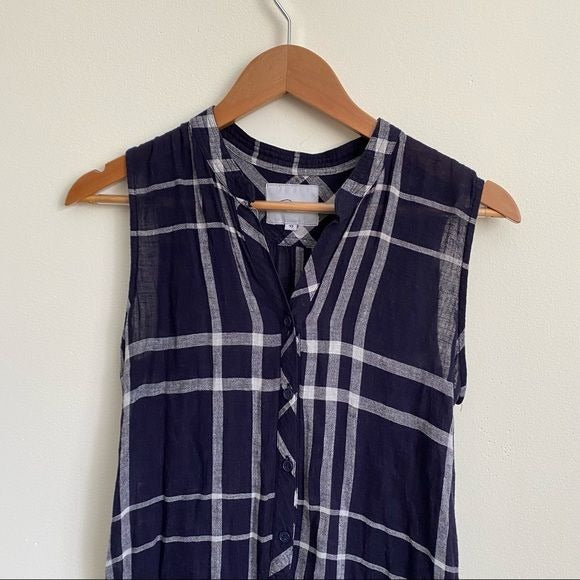 Rails || Jules Linen Blend Tunic Dress in Navy & Vanilla Plaid XS