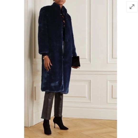 Cefinn || Carly Faux Fur Coat Long Navy Blue US 4