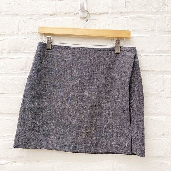 Theory || Stilla Brookview Will Linen Blend Mini Skirt Navy Gray 4