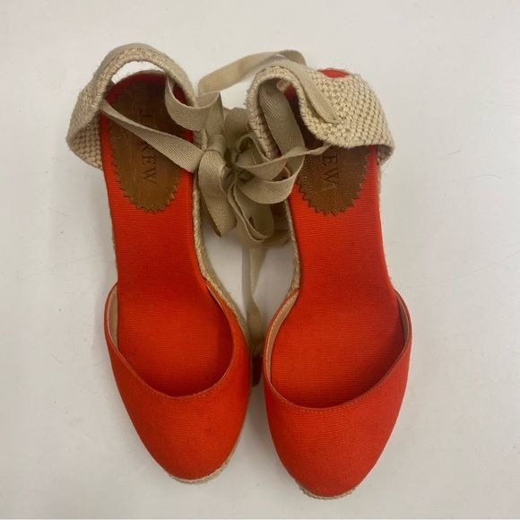 J. Crew || Sardinia Lace-up Tie Espadrille Wedges Modern Red Orange 7