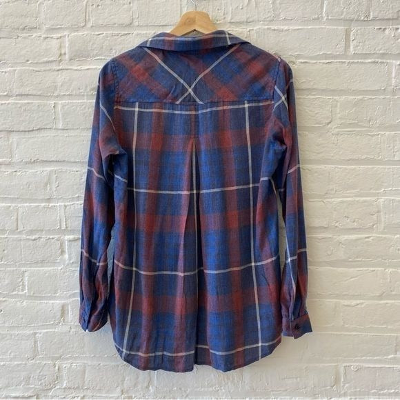 Bella Dahl || Aurora Plaid Buttondown Top Red + Blue XS