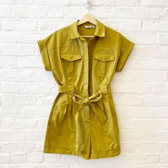 Meilleur Moment || Button Down Belted Utility Romper Safari Green Medium