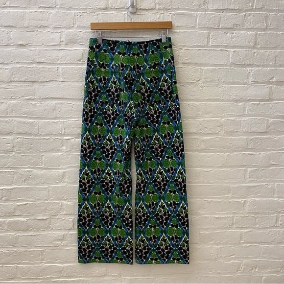 Anthropologie || Maeve Colette Ponte Wide Leg Pants Diamond Floral Blue Green