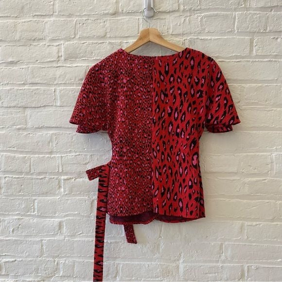 Anthropologie || Eva Franco Marika Wrap Top Pink Tigress Red Leopard XS