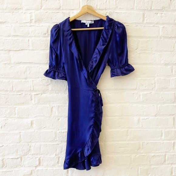 Hill House || Nima Silk Wrap Mini Dress Navy XS