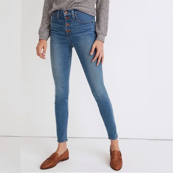 Madewell || 10" High-Rise Skinny Jeans in Dewitt Wash Blue 24P 24 Petite NWT