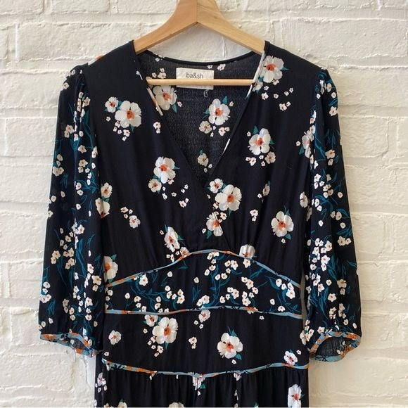 BA&SH || Belize Floral Print Mini Dress Black Size 1 / Small