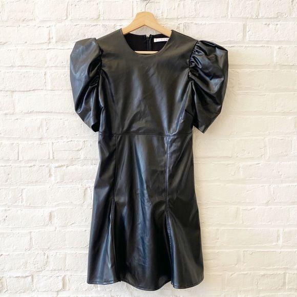 Karlie || Puff Sleeve Faux Leather Mini Dress Black Small