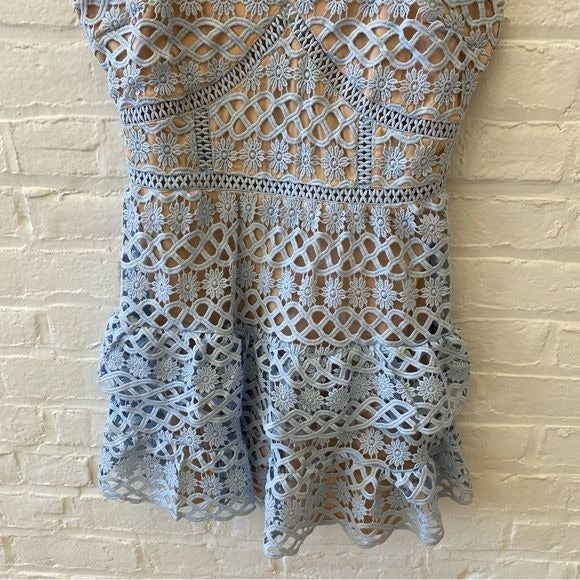 Lulu’s || Beauty and Lace Crochet Mini Dress Light Blue Medium