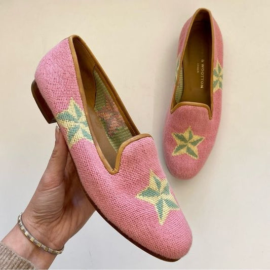 Stubbs & Wootton || Star Needlepoint Flats Pink Green Yellow 9.5