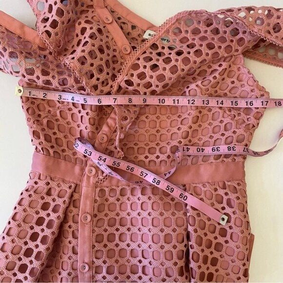 Self-Portrait || Zari Guipure Lace Asymmetrical Mini Dress Pink 8