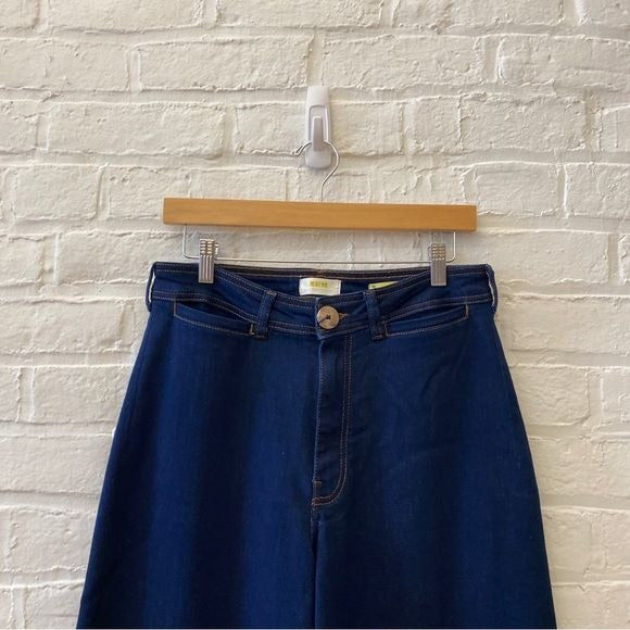 Anthropologie || High Rise Wide Leg Raw Hem Trouser Jeans Dark Wash Blue 31