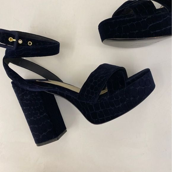 ASH || Boom Velvet Croc Embossed Platform Sandals Heels Midnight Navy 40