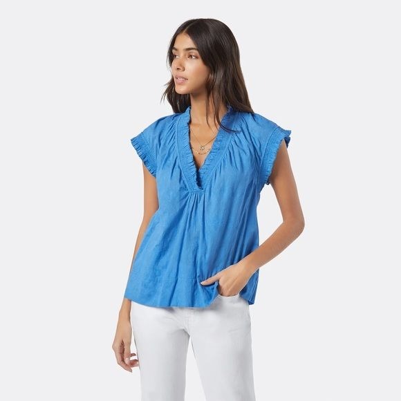 Joie || Drawley Sleeveless Ruffle Top in Regatta Blue Medium NWT