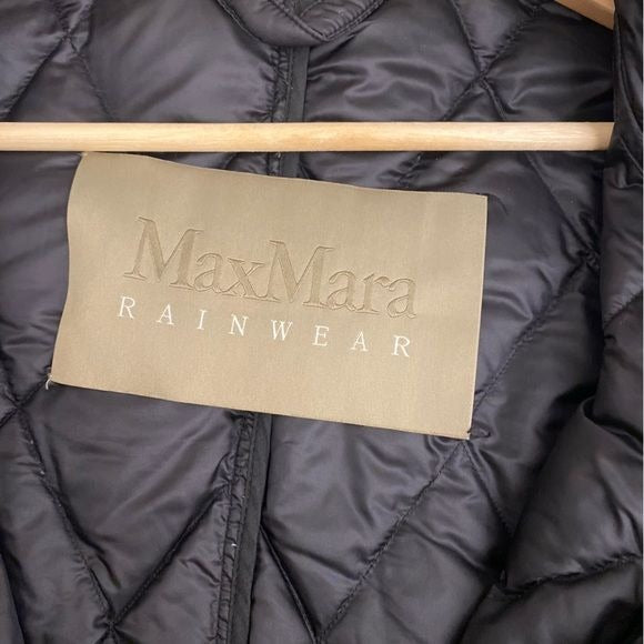 MaxMara || Rainwear Quilted Down Jacket Coat Puffer Hooded Black US 8 Made Italy