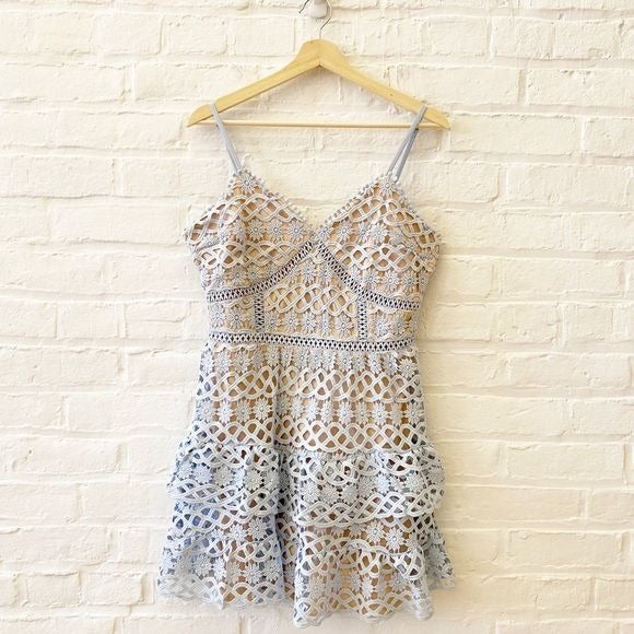 Lulu’s || Beauty and Lace Crochet Mini Dress Light Blue Medium