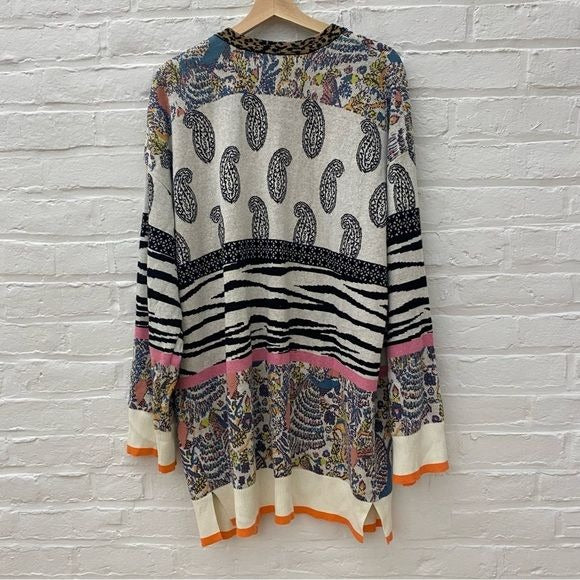 Anthropologie || Bohemian Bricolage Open Front Cardigan Paisley Leopard Zebra XL