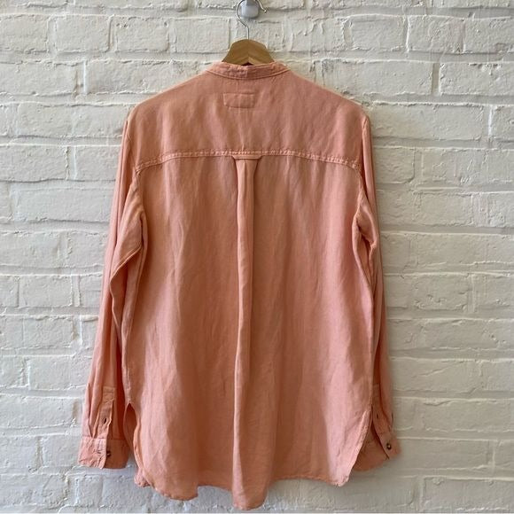 Anthropologie || Pilcro Ruffled Placket Shirt Button Down Linen Blend Peach M