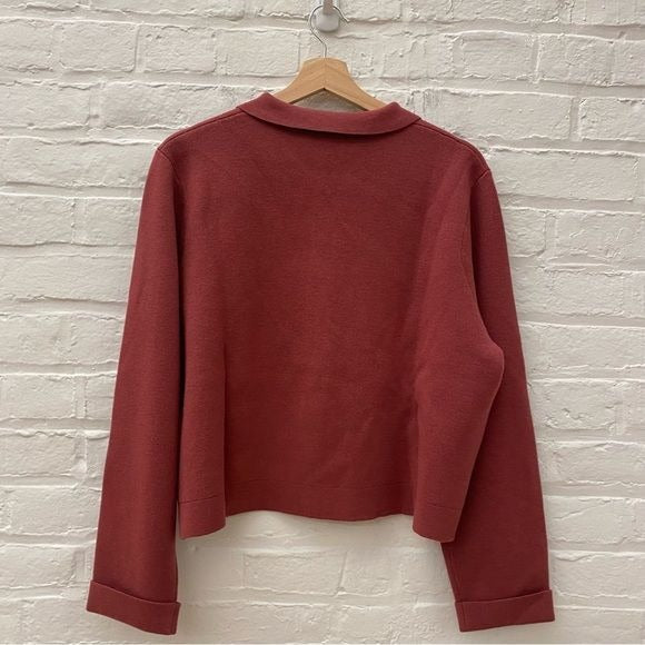 Sezane || Betty Cardigan in Rosewood Red Pink XL NWT