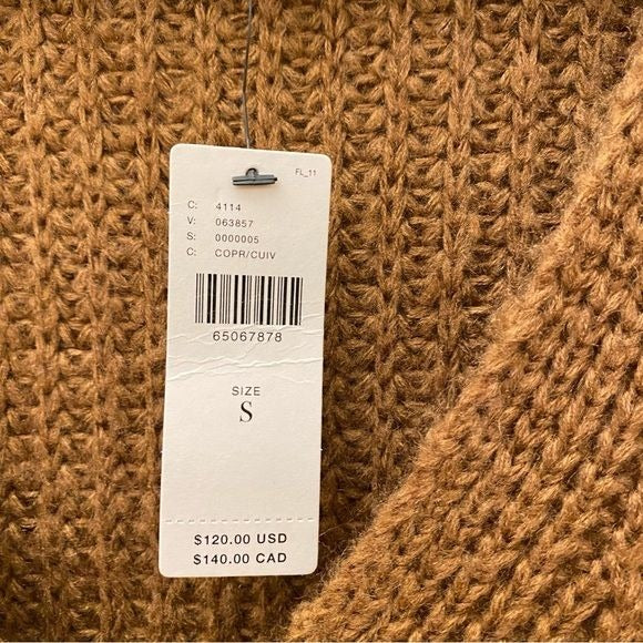 Anthropologie || Current Air Ribbed Chunky Knit Puff Sleeve Cardigan Brown S NWT