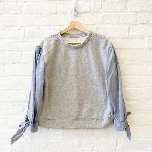 La Vie Rebecca Taylor || Mixed Media Sweatshirt Knit Steipe Tie Sleeve Gray S