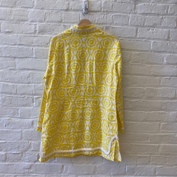 Sail to Sable || Linen Umbrella Print Popover Tunic Yellow White L