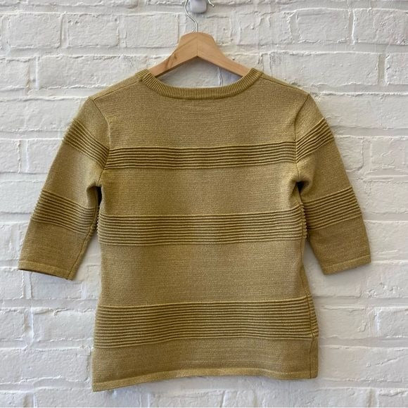 Endless Rose || Metallic Gold Striped Sweater Crew Neck Short Sleeve Small