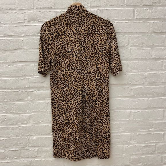 Enza Costa || Leopard-Print Stretch Jersey Turtleneck Mini Dress Tan