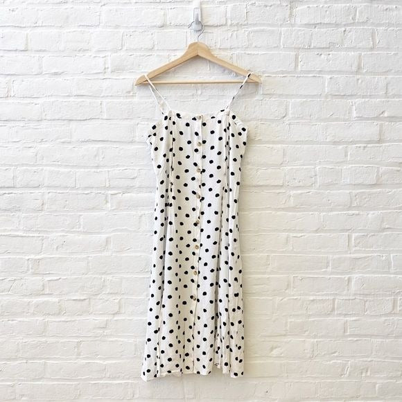 & Other Stories || Polka Dot Button Front Midi Dress Slits White + Black 8